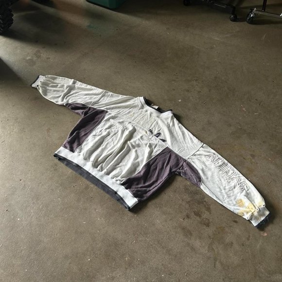 1990S 100% COOTTON LIGHT-WEIGHT GRAY & NAVY RETRO ADIDAS RETRO CREWNECK - Picture 2 of 6